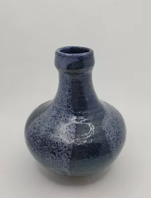 Studio Art Pottery Stoneware Bud Vase Glazed Two Toned Blue Artist Signed Vtg • $24.80