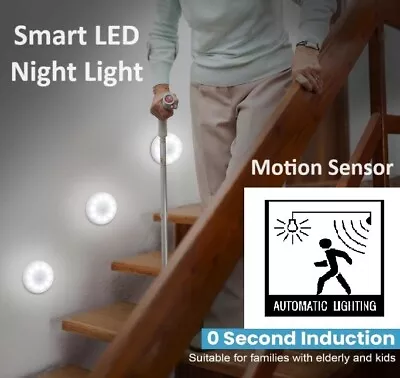 LED Motion Sensor Wireless Night Lights Cabinet Stair Lamp PIR Battery Light • £3.49