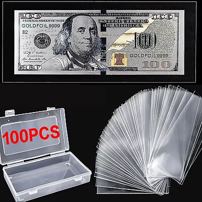 100×Currency Sleeves Paper Money Bill Holder Banknote Storage Protector Case+box • $9.99