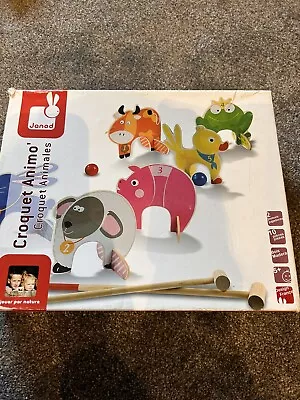 Janod Animals Croquet Boxed Pig Frog Rabbit Cow Sheep Duck Wood • £8