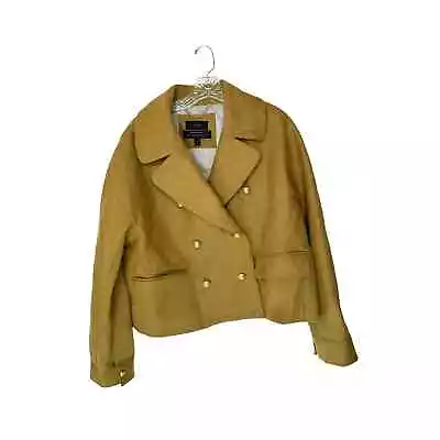 J.Crew Mustard Green Melton Wool Blend Cropped Double-Breasted Peacoat Size 14  • $80