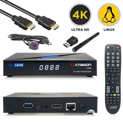 Octagon SX888 4K UHD Linux OS H.265 HDMI USB TV IP Receiver With WiFi Stick • £131.88