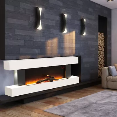 50inch Electric Fireplace White Freestanding LED Wall Mounted Fire Mantel Heater • £355.95