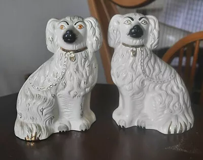 Beswick Pair Of White Vintage Antique Staffordshire Mantle Fire Spaniel Dogs • £65