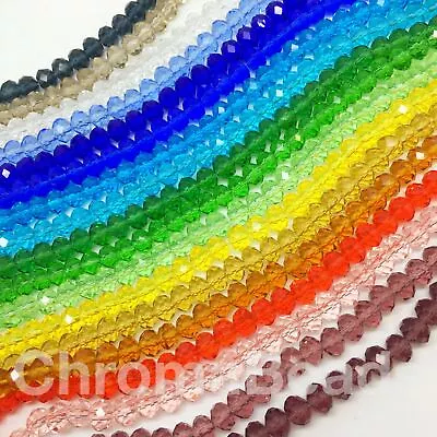 Faceted Rondelle / Abacus Crystal Glass Beads Strand 3x2 4x3 6x4 8x6 10x8 12x9mm • £2.49