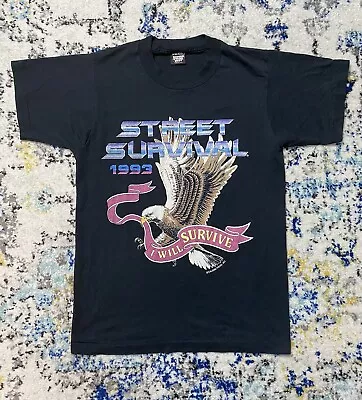 Vintage 1993 Street Survival Motorcycle T Shirt 90s Biker Eagle Single Stitch Sm • $25