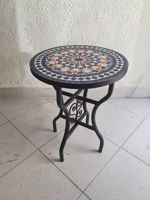 Moroccan Multicolor Round Bistro Coffee Table With Handmade Mosaic Art. • $410