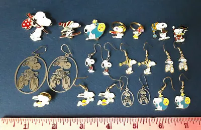 Vintage Snoopy & Lucy AVIVA Jewelry Earrings Pins & Adjustable Rings Peanuts  • $59.95