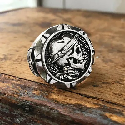 Gothic Mens Skull  Biker Rings Stainless Steel Carved Ring Band Hip Hop Jewelry • $1.80