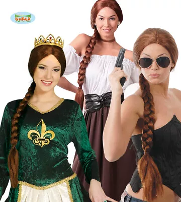 Ladies Long Plaited Fancy Dress Wig Brown Lara Medieval Or Bavarian Wig Fg • £14.75