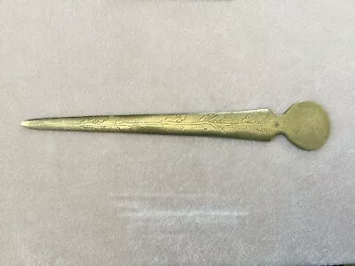 Vintage Brass Letter Opener Flower Etched Design Made In China Nice Patina • $14.99