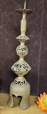 Vintage Large Brass Candle Stick Holder Floor Altar Pillar Church Temple  22   • $119.95