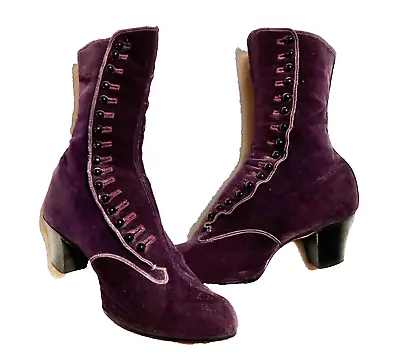 Rare Purple Velvet Antique Victorian~edwardian Button Up Boots~shoes • $174.99