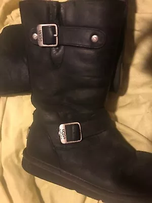 $49.99 • Buy UGG Kensington Sz. 6  Womens Blk. Leather Shearling Boots  - Good Cond.