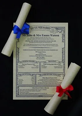 £2.50 • Buy PARCHMENT SCROLL 1st 10th 20th 30th 40th 50th 60th Wedding Anniversary Gift