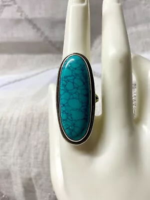 Vintage Sterling Silver 925 Large Turquoise Ring 12.1 Grams Free Shipping Sz 9 • $65