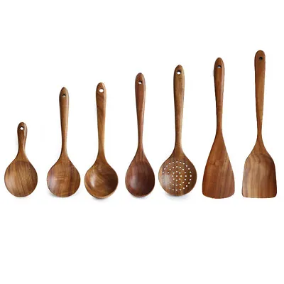 £24.99 • Buy 7pcs Wooden Bamboo Spoons Set Teak Kitchen Cooking Tool Utensil Assorted Spatula