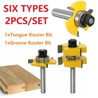 £14.25 • Buy 2Pcs Tongue & Groove Router Bit Set Teeth T-Slot Cutter Tool -1/4  1/2  Shank