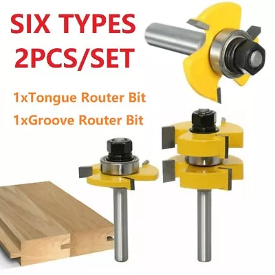 2Pcs Tongue & Groove Router Bit Set Teeth T-Slot Cutter Tool -1/4  1/2  Shank • £15.86