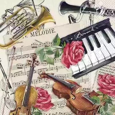 £1.29 • Buy 4 Lunch Paper Napkins For Decoupage Party Table Craft Symphony Cream Music 