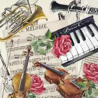 4 Lunch Paper Napkins For Decoupage Party Table Craft Symphony Cream Music  • £1.29