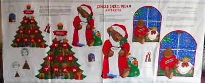 Vintage Fabric Applique Panel JINGLE BELL TEDDY BEAR Christmas Cut Sew Cranston  • $5