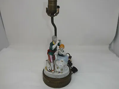 Antique Vintage Porcelain Man & Woman Figure Brass Base Table Electric Lamp • $37.99