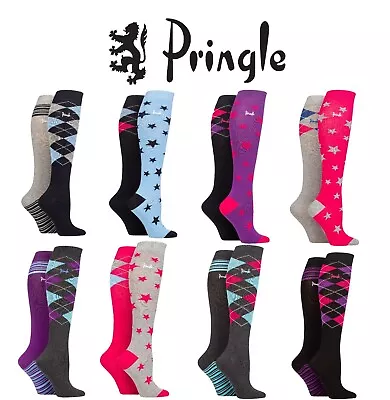 Ladies Knee High Socks Patterned Cotton Country And Equestrian 2 Pair Pk-Pringle • £10.99