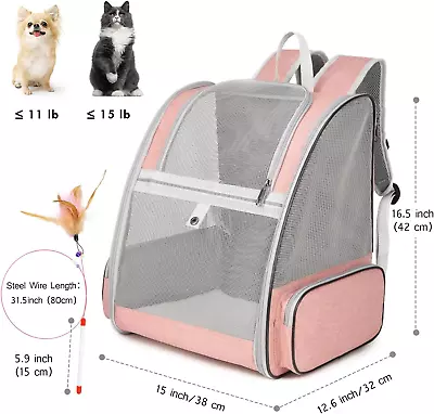 Cat Backpack Carrier Large Pet Backpack With Cat Wand Feather Toy For Medium Sm • $43.99