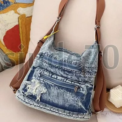 Women Shoulder Tote Bag Denim Handbag Backpack Blue Jean Purse Retro Hobo Travel • $21.15