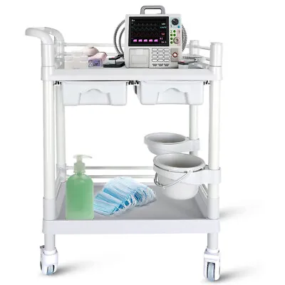 Mobile Trolley Cart 2 Tier Heavy Duty Rolling Utility Cart Medical Trolley Carts • $109.99