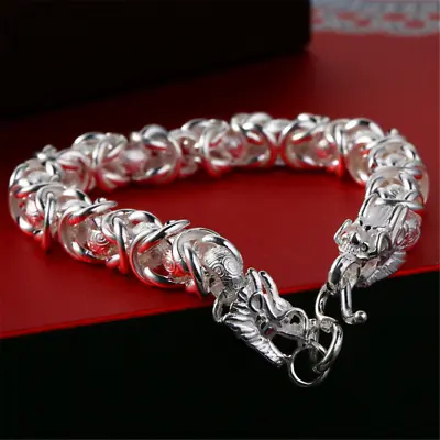Pure S999 Sterling Silver Chain Men Women Dragon Head Link Bracelet • $54.44