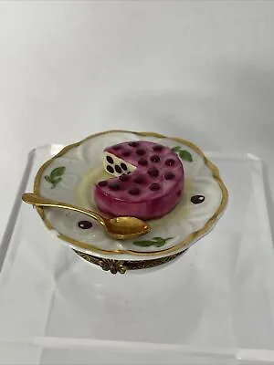 Peint Main Limoges France Patissorie Pastry On Plate Spoon Trinket Box Chip • $52