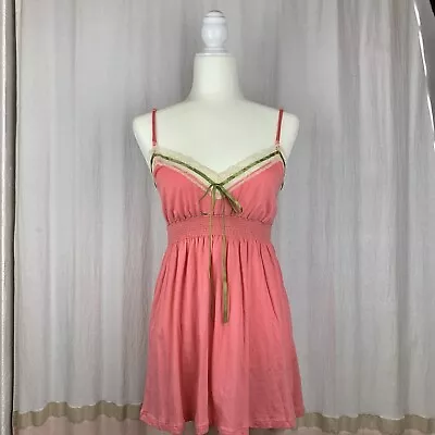Vintage Y2k Ribbon Lace Flower Smocked Cami Spring Tank With Ribbon Bow Tie L • $29.50