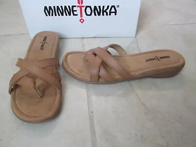 NEW Minnetonka Sunny Thong Leather Slip On Thong Sandals WOMENS 9M Honey • $20
