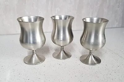 VINTAGE 3 X KINTA SINGAPORE PEWTER Wine Goblets 13cms (7.25 Inches) Tall • $56.99