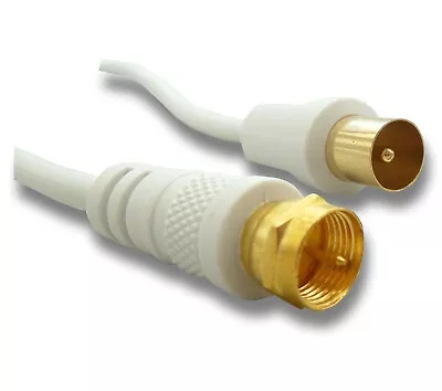 White 1m F Plug To TV Coax Aerial Cable F Connector To TV Aerial Male Gold  • £3.28
