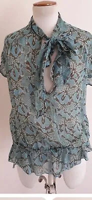 £10 • Buy Karen Millen Blue Snakeskin Print Tie Top Size Uk 12