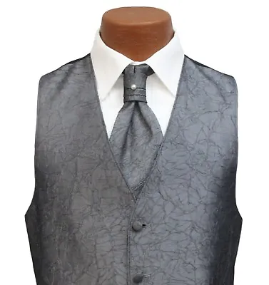 Dark Gray Charcoal Mens Matisse Openback Formal Tuxedo Vest & Tie Big & Tall • $6.21