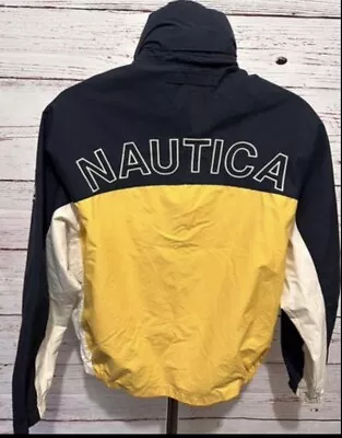 Nautica Vintage Windbreaker Full Zip Jacket Size Medium Blue Yellow Color Block • $29.56