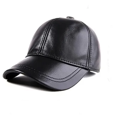 Black  Leather Baseball Cap Genuine Lambskin Sheepskin Leather Hat Visor • $23.99