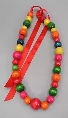 Chunky Wood Bead Necklace Bright Primary Colors Kid Core Dopamine Dressing Vtg • $12