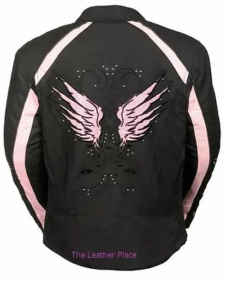 Womens Motorcycle Riding Pink Textile Jacket W/ Stud & Wings Detailing Gunpocket • $139.99