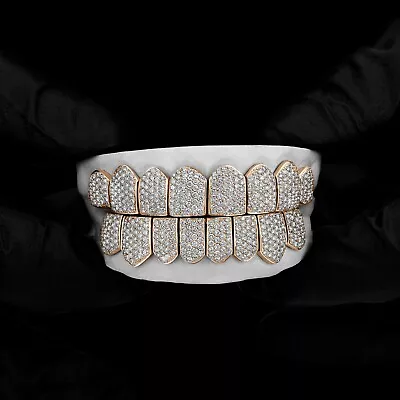 Yellow Gold Handset Diamond Honeycomb Zig Zag Grillz • $1139.99