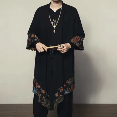 £34.41 • Buy Men Kimono Floral Loose Coat Yukata Outwear Japanese Jacket Long Bathrobe Casual