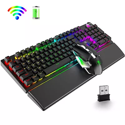 $59.99 • Buy 2.4Ghz Wireless Gaming Keyboard And Mouse Set RGB LED Backlit PC PS4 Xbox Office