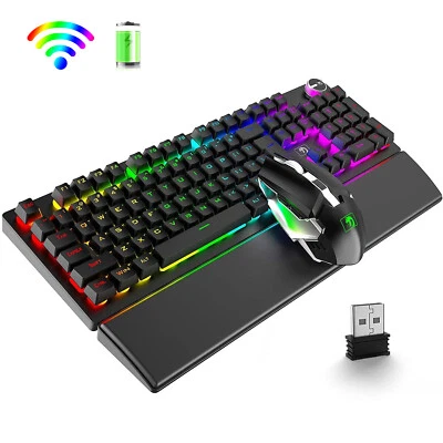 $22.99 • Buy 2.4Ghz Wireless Gaming Keyboard And Mouse Set RGB LED Backlit PC PS4 Xbox Office
