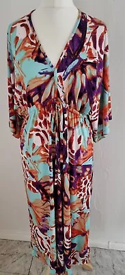 Maxi Dress Unbranded Size 16 Colourful Butterfly Print Kimono Style Sleeve Aqua • $12