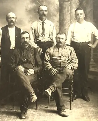 Antique Photograph Working Men Suspenders Mustache Brothers Family Loup City NE • $29.99
