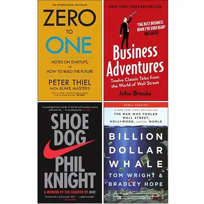 Zero To One Business Adventures Shoe Dog Billion Dollar Whale 4 Books Set • $58.38